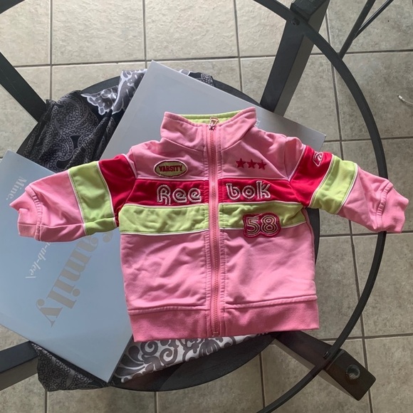 VINTAGE REEBOK 3-6M Girls Pink/Neon Green Reebok Zip Up Hoodie